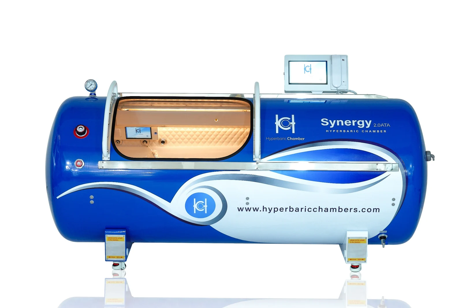 Blue Synergy 2.0 ATA hard chamber with transparent sliding door and digital control panel